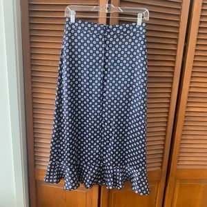 Frame Denim Navy Pattern Silk Skirt